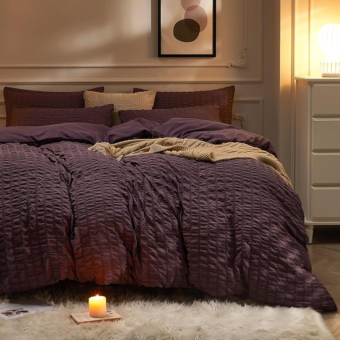 JELLYMONI Purple Duvet Cover Cal King Size, Soft Breathable Seersucker Duvet by JELLYMONI