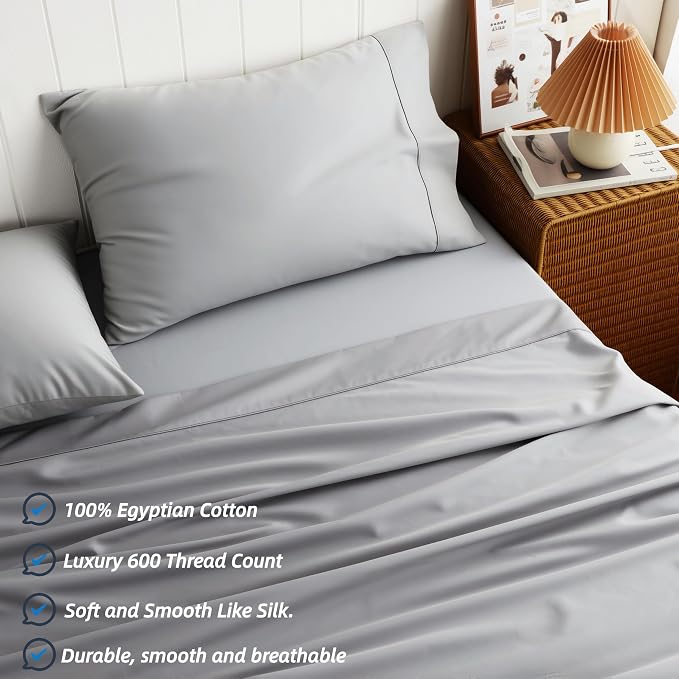Cotton Flat Sheets Only, 600 TC 100% Cotton Flat Sheet Top Sheet Only, Queen - Image 2