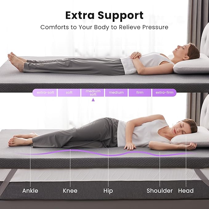 SINWEEK 3 Inch Gel Memory Foam Mattress Topper Queen Size, Pad - Image 2
