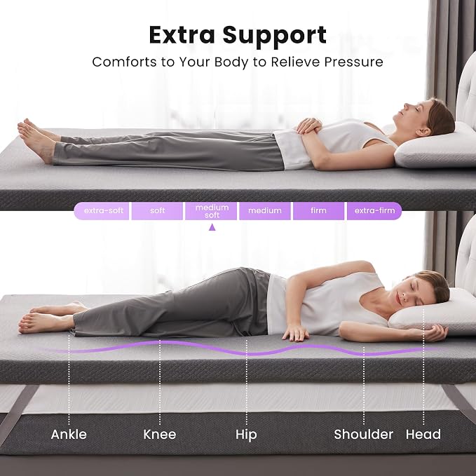 SINWEEK 3 Inch Gel Memory Foam Mattress Topper Twin Size, Pad - Image 2