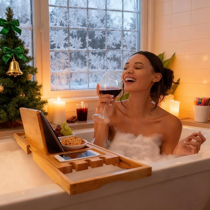 Utoplike Bamboo Bathtub Caddy Tray Bath Tray - Image 2