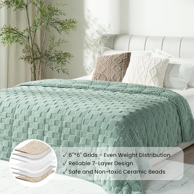 Drewin Adult Weighted Blankets 20lbs, Cozy Fluffy Jacquard Checkered Sherpa - Image 4