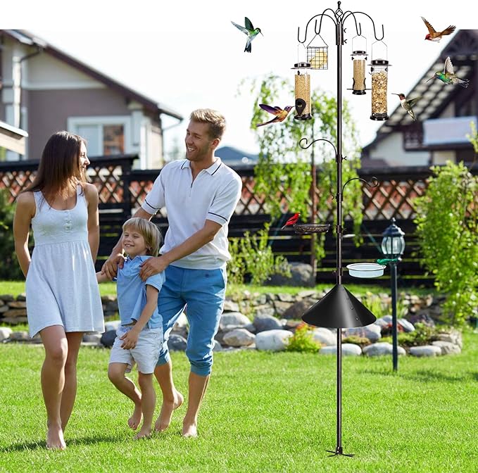 YINGYM 6-Hook Bird Feeding Station Kit Wild Bird Feeder Stand Pole, Mesh Tray - Image 6