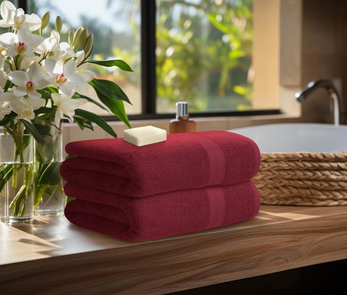 Avalon Towels Red Bath Towels Set of 4 pcs, 100% Cotton Towel Absorbent and - Image 3