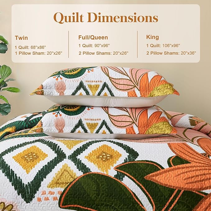 Tyrot 2 Piece Boho Floral Quilt Sets Twin Size Farmhouse Botanical Reversible - Image 6