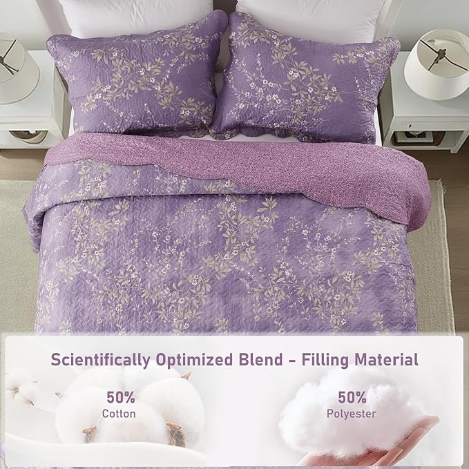 GOONE Queen Quilt Set 90"x90", Lightweight Washed Coverlet, Reversible Spring & - Image 2