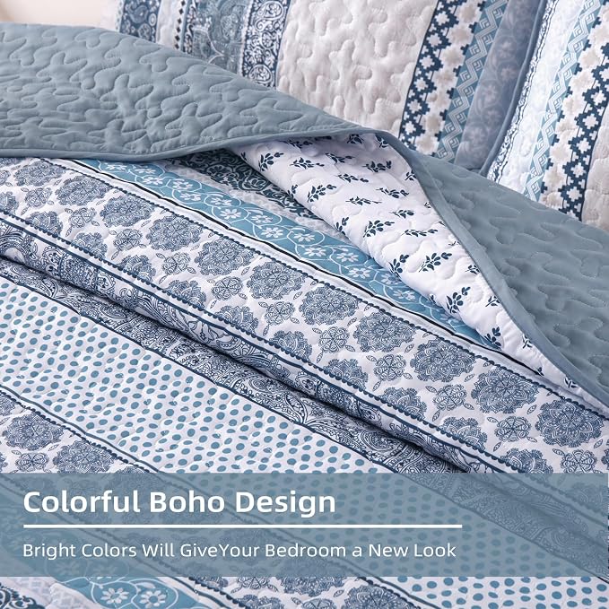 WONGS BEDDING Boho Quilt Set King Size, Lightweight Bedspread Coverlet Bedding - Image 8
