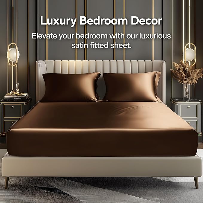 BEDELITE Satin Fitted Sheet and Pillowcases Set, Luxury Soft Similar to Silk - Image 2