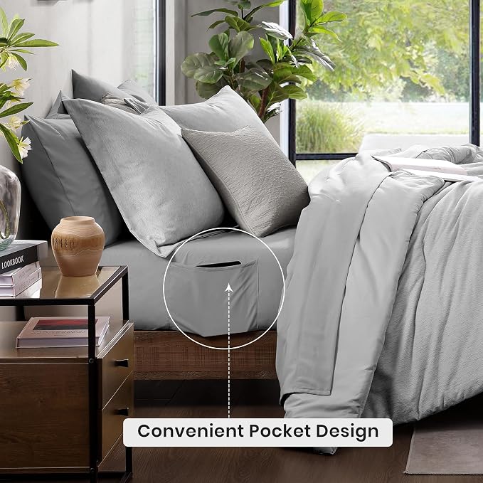 Monbix Full Size Comforter Set, Bedding Sets Full 7 Pieces, Cationic Dyeing Bed - Image 4