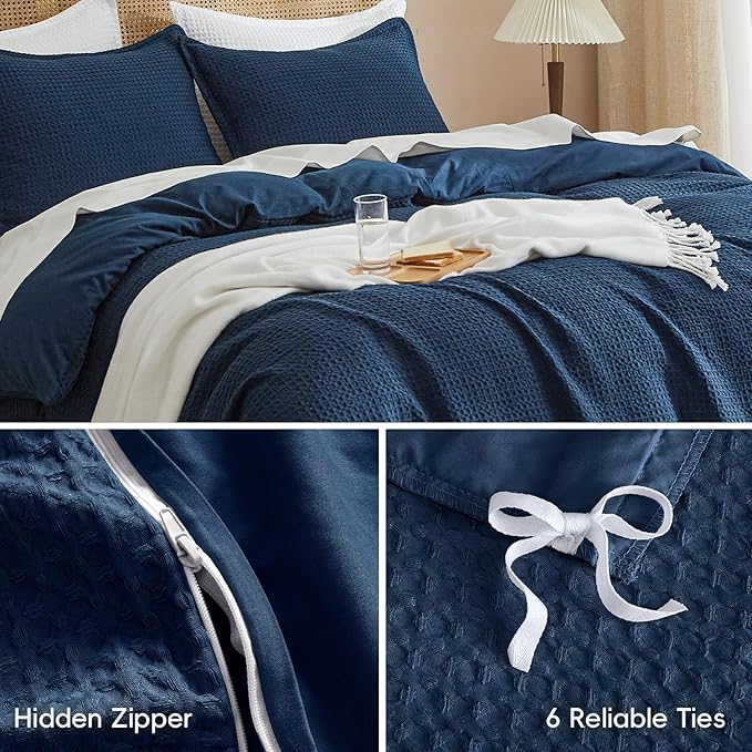 PHF Waffle Weave Duvet Cover Set Twin/Twin XL Size, No Snagging Soft Luxury - Image 5