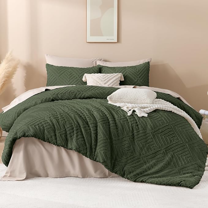 Andency Olive Green Oversized King Comforter 128''x120'', 3 Pieces Soft Boho - Image 2