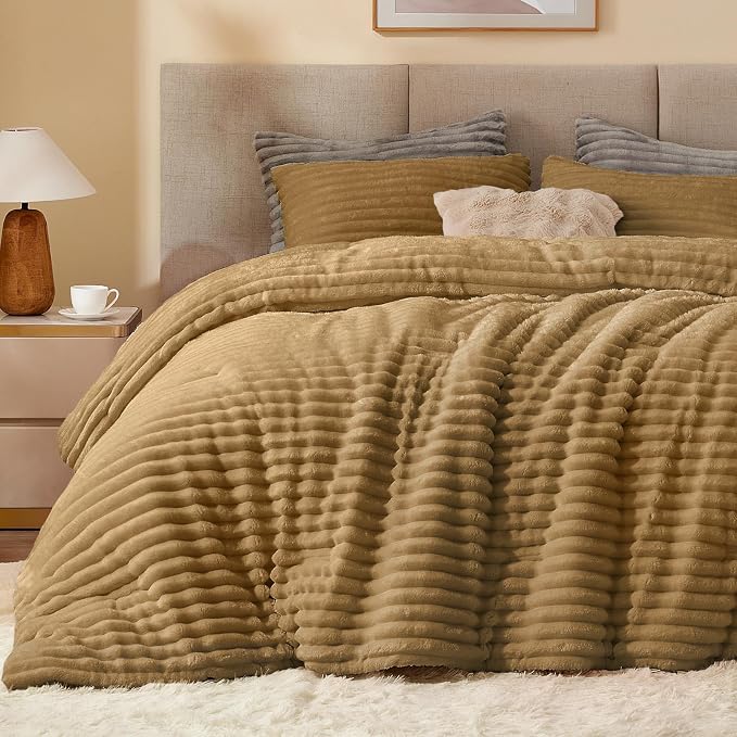 BEDELITE Fleece Twin Comforter Set -Super Soft & Warm Fluffy Brown Bedding - Image 3