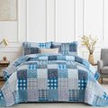 Xruibed Blue Quilt Set King Size 3 Pieces Plaid Floral Boho Bedspread Coverlet by Xruibed