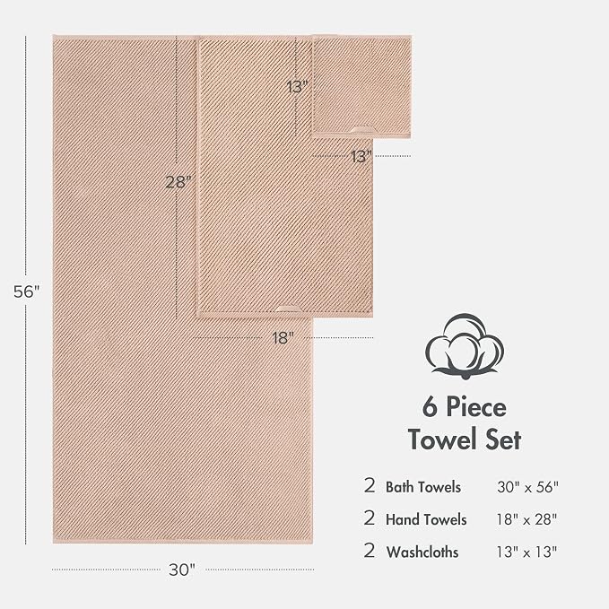 Madison Park Bathroom Towel Set of 6 Diagonal Ribbed, 500 GSM - Image 9