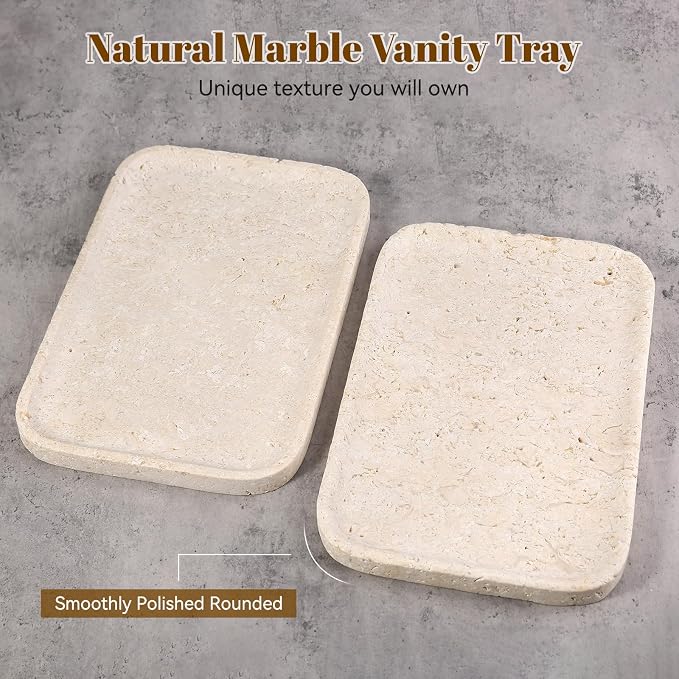 Karibiber Natural Marble Vanity Tray, 11.8" Marble/Stone Bathroom Tray - Image 2