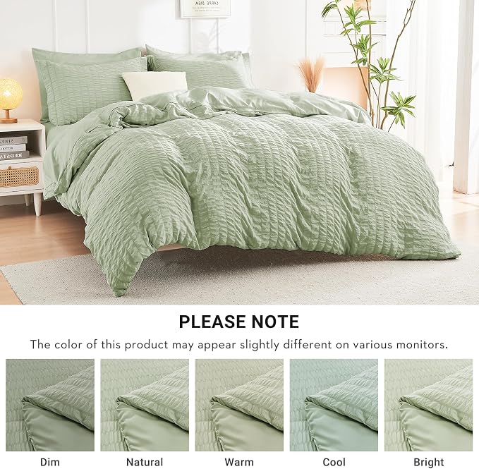HYMOKEGE Light Green Full Size Comforter Sets Seersucker 7 Pieces, All Season - Image 5