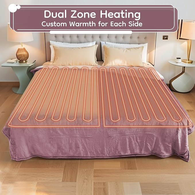 LaffyLo Electric Heated Blanket Queen Size 84 x 90, Dual Control, Fast Heating - Image 4