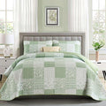 Mybedsoul Light Green Quilt Set King Size, 3 Pieces Plaid Floral Bedspread Set by Mybedsoul