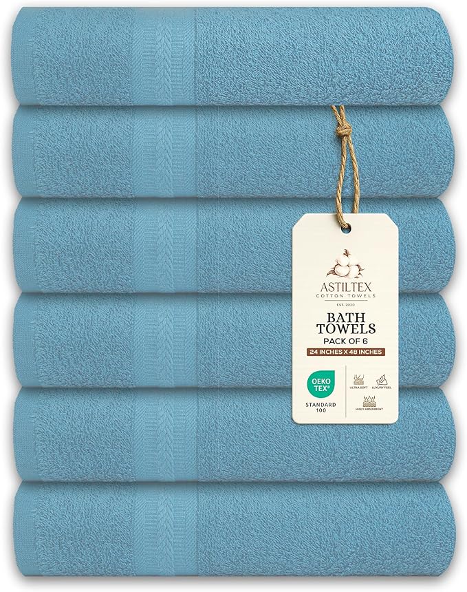 Medium Bath Towels Pack of 6 – 24x48 Inches – Soft, Quick Dry & Highly by ASTILTEXCottonTowels