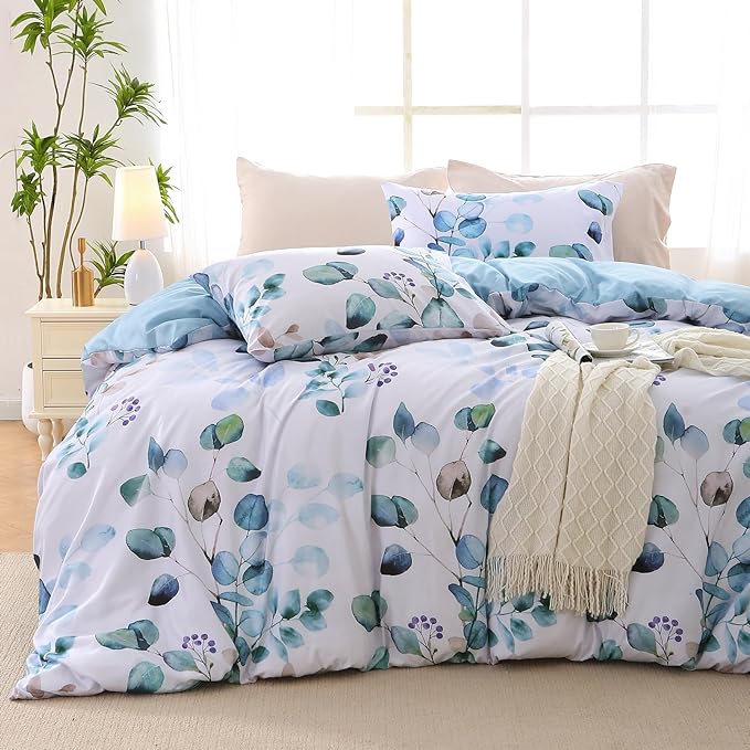 MUXHOMO Duvet Cover Full Size, Reversible Floral Blue Duvet Cover Set by MUXHOMO
