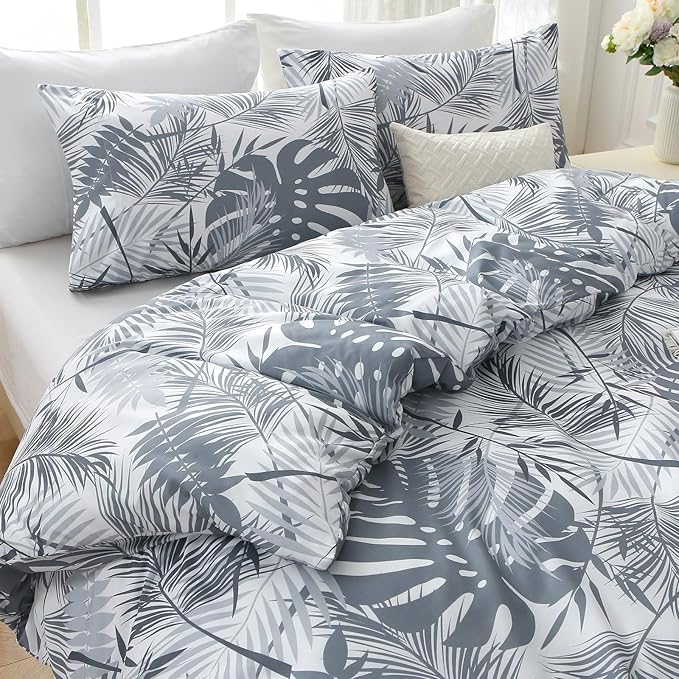MUXHOMO Duvet Cover Full Size, Reversible Floral Black & Grey Duvet Cover Set - Image 3