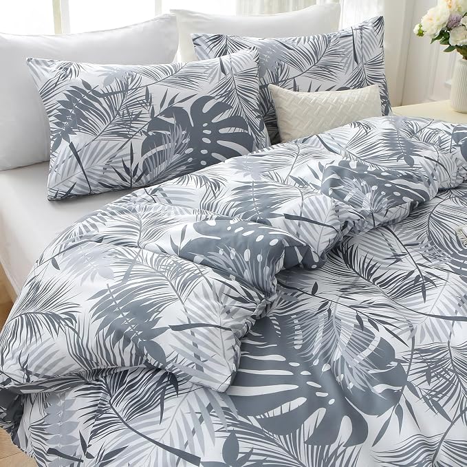 MUXHOMO Duvet Cover Queen Size, Reversible Floral Black & Grey Duvet Cover Set - Image 3