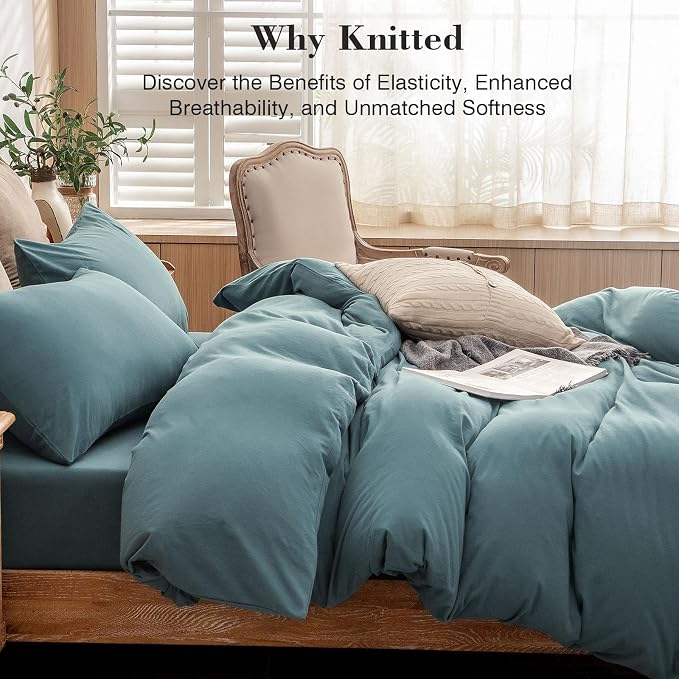 PURE ERA Jersey Knit Duvet Cover Set 100% T-Shirt Cotton Super Soft Comfy 2pc - Image 2