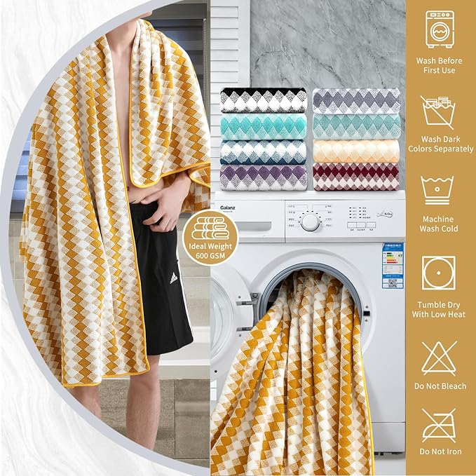 8 Piece Bathroom Towel Set |2 Oversized Bath Towels, 2 Hand Towels, 4 - Image 3