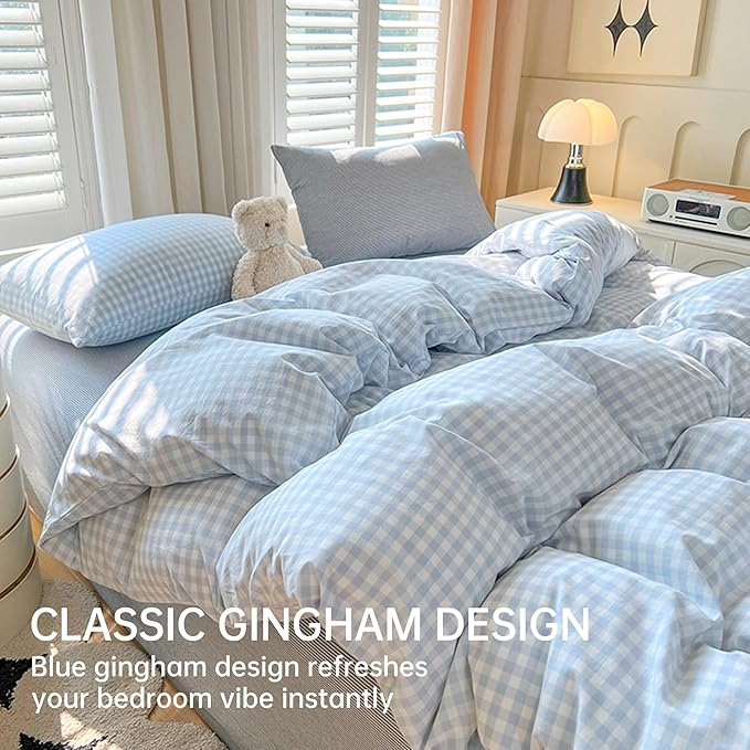 BOLINLIVING Gingham Duvet Cover Full Size, Microfiber Bedding Set - Image 2