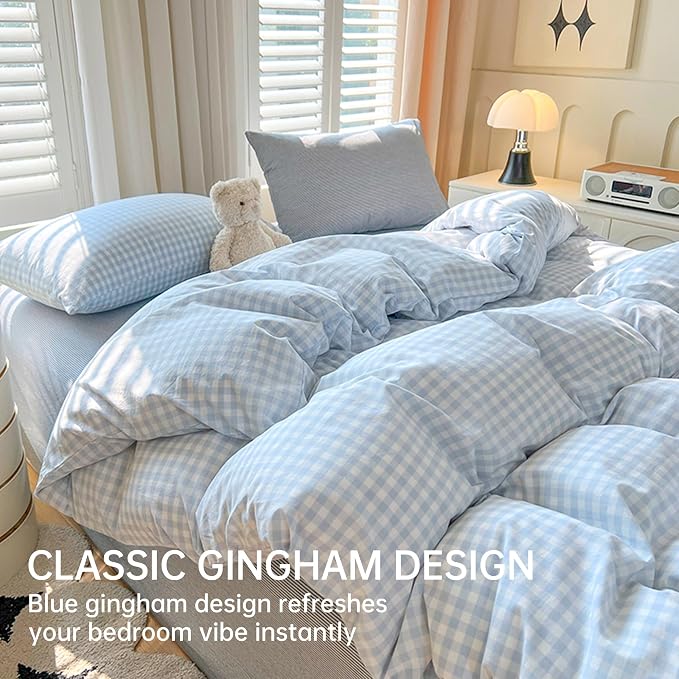 BOLINLIVING Gingham Duvet Cover Queen Size, Microfiber Bedding Set - Image 2