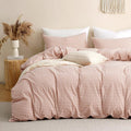 TOCOMOA Pink Tan Gingham Duvet Cover Bedding Set 100% Washed Cotton Like Linen by TOCOMOA