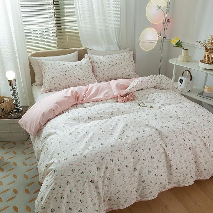 mixinni Small Floral Print Duvet Cover Full Flower Duvet Cover Set Soft Cotton - Image 4
