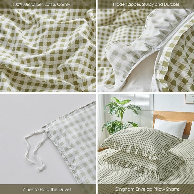 Gingham Duvet Cover Full Size, 3 Pieces Soft Breathable Microfiber Plaid - Image 2