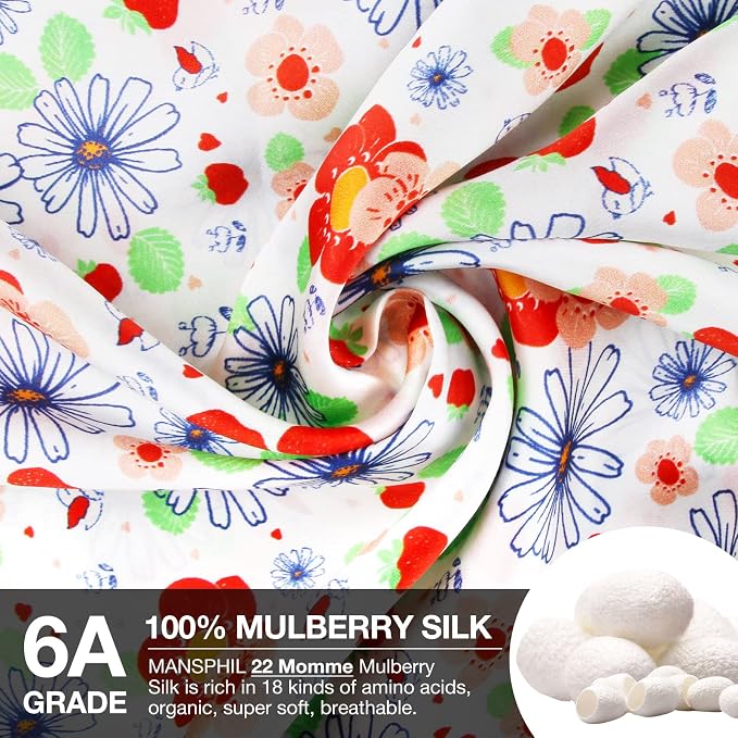 MANSPHIL Red White Cute Flowers Silk Pillowcase Standard Size, 22 Momme 100% - Image 2