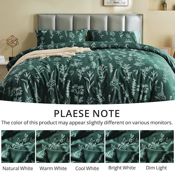 MUXHOMO Duvet Cover King Size, Reversible Floral Forest Green Duvet Cover Set - Image 7