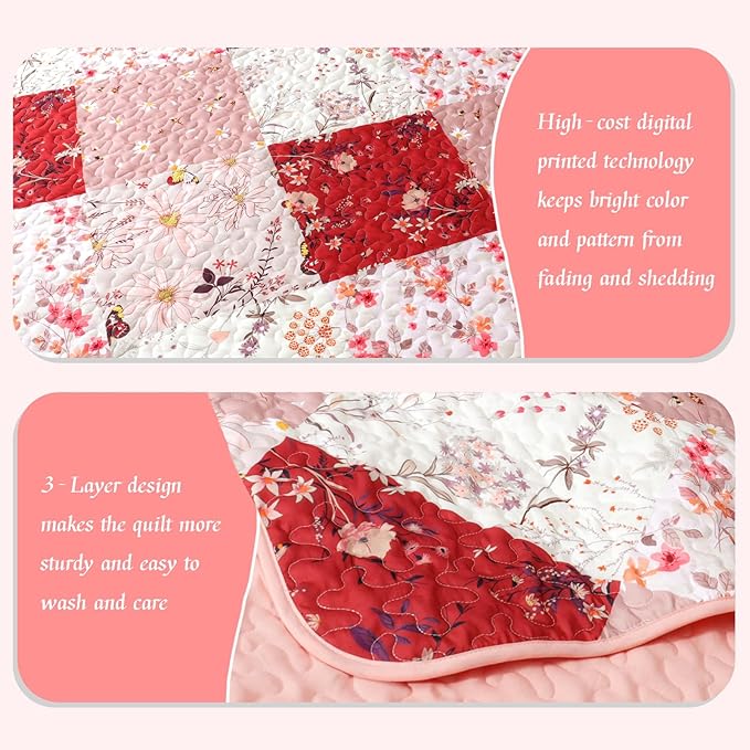 Whale Flotilla Patchwork Quilts Queen Size, Extra Soft Boho Floral Bedspreads - Image 5