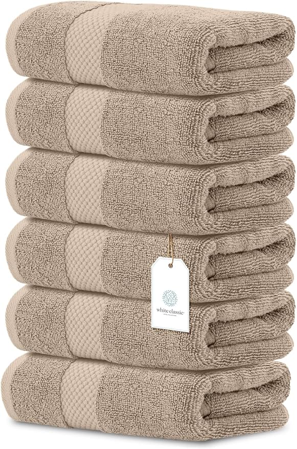 White Classic Luxury Taupe Hand Towels - Image 2