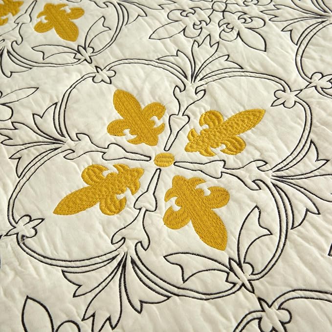 ROOMLIFE Quilt Set Full Size 3D Floral Iris Embroidery Pattern 3-Piece Cotton - Image 3