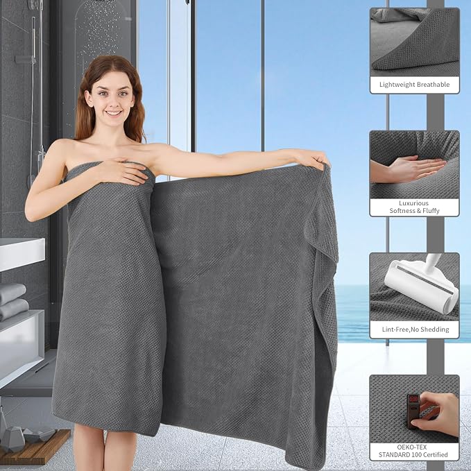Grey Hand Towels Set 2 Pack-16“x31”, Ultra Soft Microfibers Bathroom Towel Set - Image 3