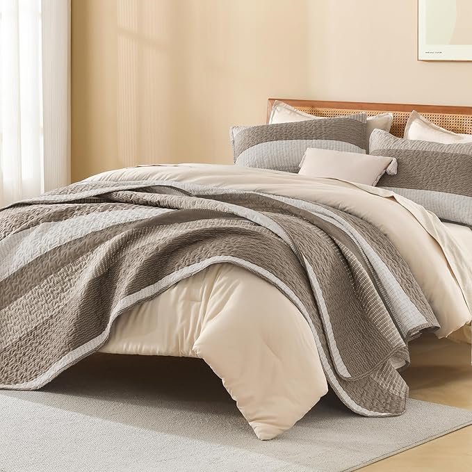 Litanika Quilt King Size Hazel, Stripe Patchwork Summer Bedspread Coverlet 3 - Image 4
