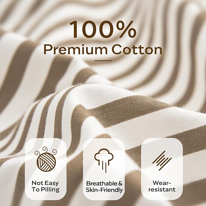JELLYMONI 100% Natural Cotton 2pcs Striped Duvet Cover Sets, - Image 3