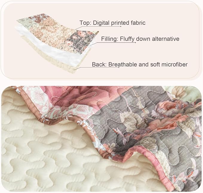Whale Flotilla Patchwork Quilts Queen Size, Soft Boho Floral Bedspreads - Image 6