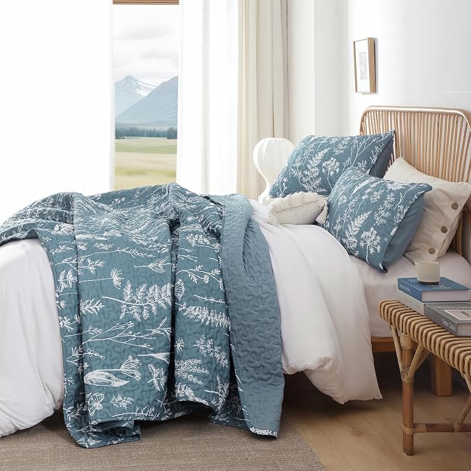 JANZAA Twin Quilt Mineral Blue Quilt Bed Spread Boho Quilt - Image 5