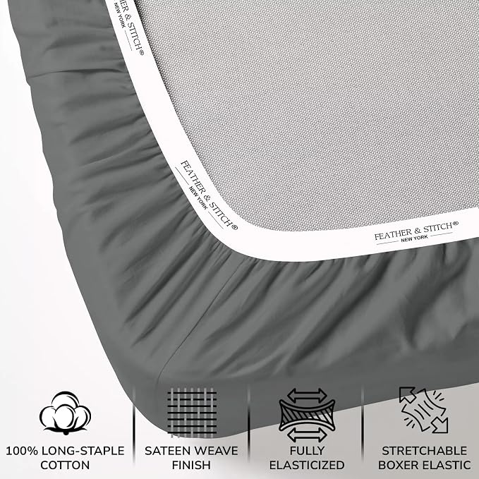 Feather & Stitch Fitted Bottom Sheet Only Twin Size 500 TC-1 Piece 100% Cotton - Image 2
