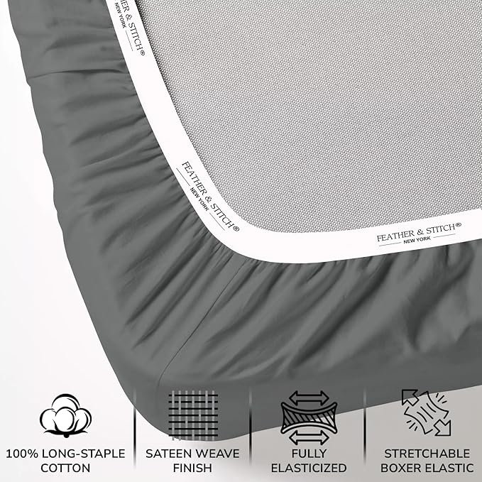 Feather & Stitch Fitted Bottom Sheet Only Full Size 500 TC-1 Piece 100% Cotton - Image 2