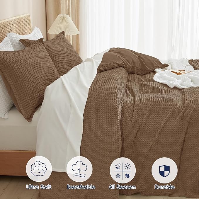 PHF Waffle Duvet Cover Set Twin/Twin XL Size, No Snagging Soft Luxury Textured - Image 4
