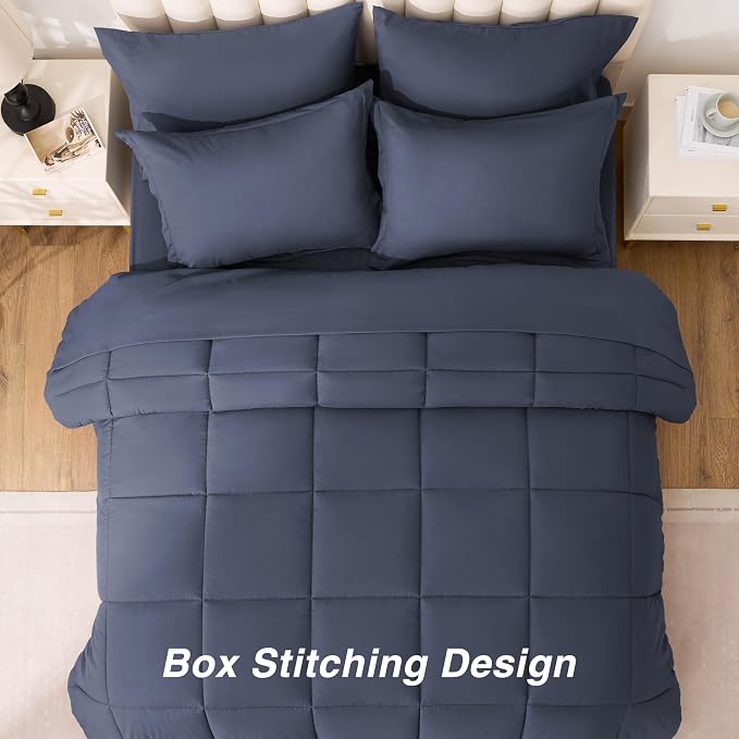 Love's cabin California King Comforter Set Indigo Blue, 7 Pieces California - Image 4