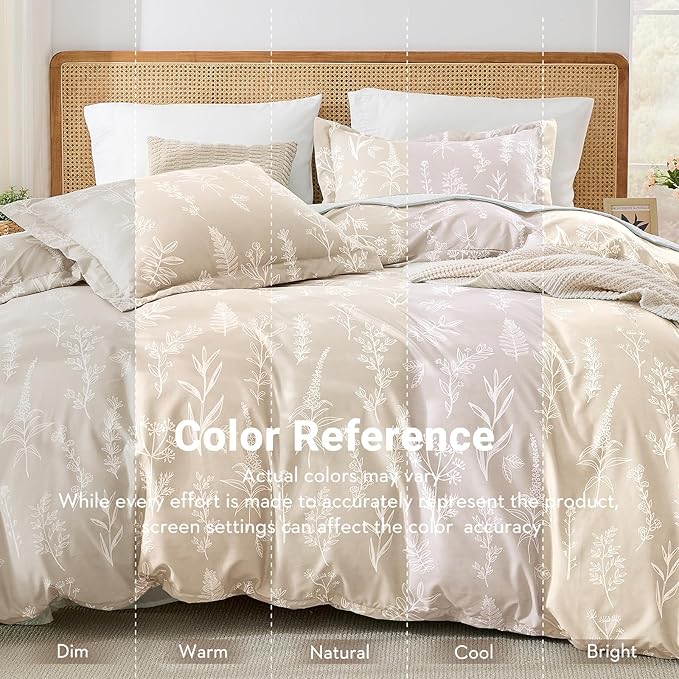 MUXHOMO Duvet Cover King Size, Reversible Floral Beige Duvet Cover Set - Image 3