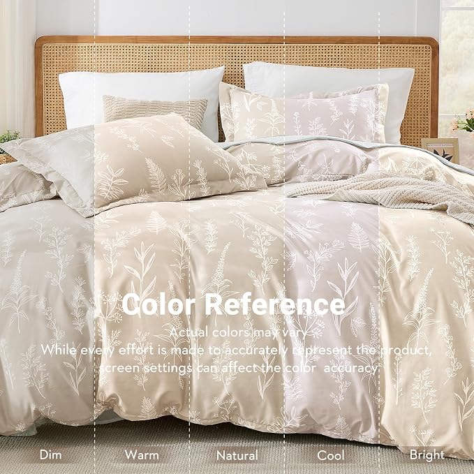 MUXHOMO Duvet Cover Queen Size, Reversible Floral Beige Duvet Cover Set - Image 3