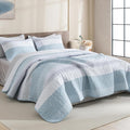 Litanika Quilt Queen Size Spa Blue, Stripe Patchwork Summer Bedspread Coverlet by Litanika